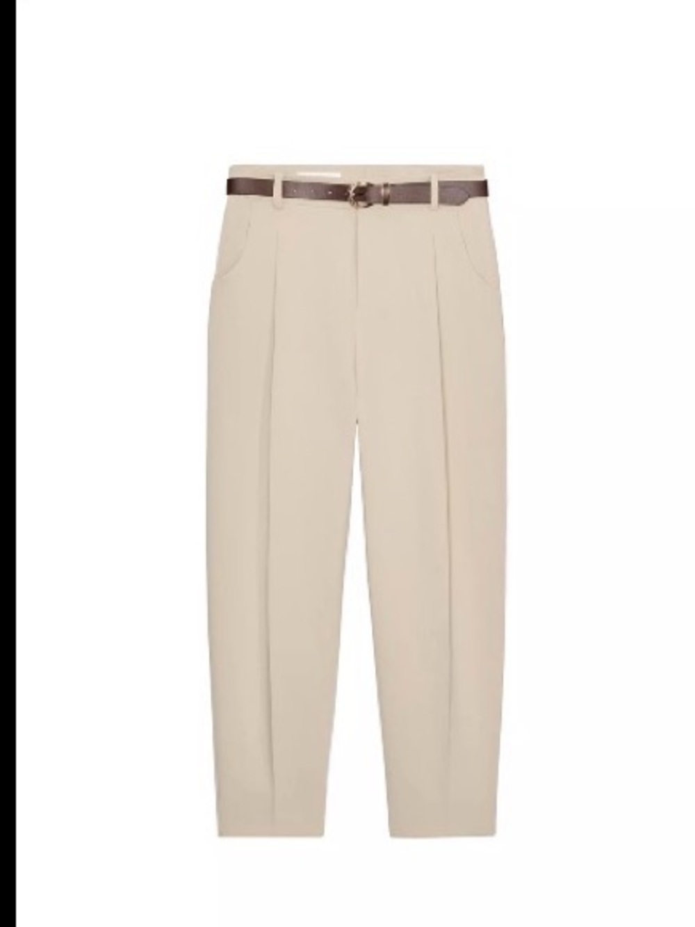 Zara Women's Beige Straight-Leg Pleated Pants with Brown Belt